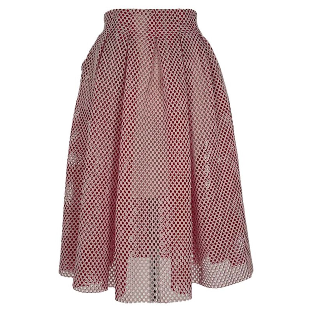 Maje Openwork-Knit Midi Skirt in Red Polyester